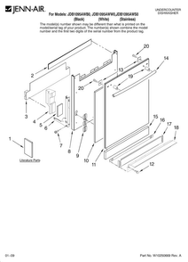 Door And Panel Parts Diagram and Parts List for JDB1095AWW0  Jenn-Air Dishwasher