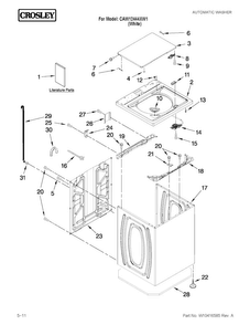 Top And Cabinet Parts Diagram and Parts List for CAW12444XW1  Crosley Washer