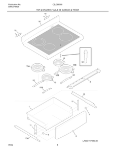 Top And Drawer / Table De Cuisson And Tiroir Diagram and Parts List for CSJ388005  Maytag Range