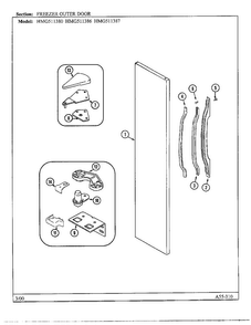 Freezer Outer Door Diagram and Parts List for HMG511387  Admiral Refrigerator