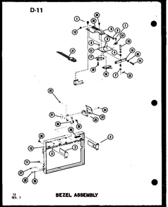 Bezel Assembly Diagram and Parts List for RC-14S P73824-7M Amana Microwave