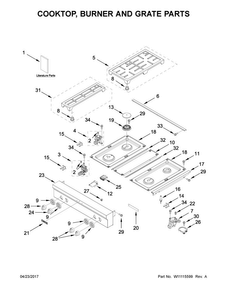 Cooktop, Burner And Grate Parts Diagram and Parts List for JGCP430WP02  Jenn-Air Cooktop