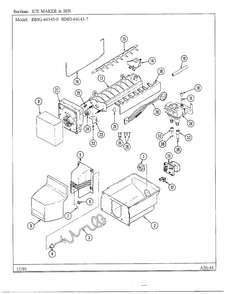 Ice Maker And Bin Diagram and Parts List for 64143-0  Admiral Refrigerator