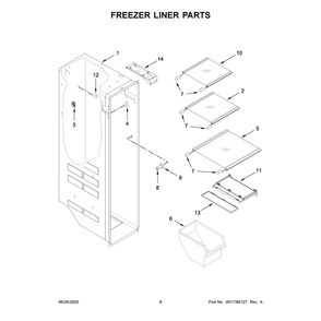 Freezer Liner Parts Diagram and Parts List for MSS25C4MGW07  Maytag Refrigerator