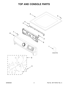 Top And Console Parts Diagram and Parts List for MGD6630MBK1  Maytag Dryer