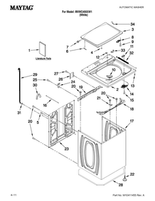 Top And Cabinet Parts Diagram and Parts List for MVWC450XW1  Maytag Washer