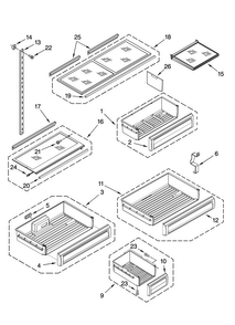 Shelf Parts Diagram and Parts List for JB36PPFXLB00  Jenn-Air Refrigerator