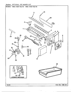 Optional Ice Maker Kit Diagram and Parts List for 21824-0A  Admiral Refrigerator