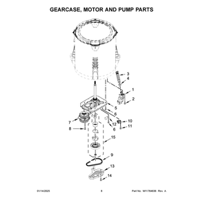 Gearcase, Motor And Pump Parts Diagram and Parts List for MAT24PRAWW0  Maytag Washer