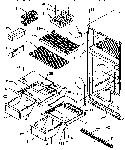 Cabinet Shelving Diagram and Parts List for TSI18R2-P1182102W  Amana Refrigerator