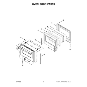 Oven Door Parts Diagram and Parts List for JPIFC736RL00  Jenn-Air Range