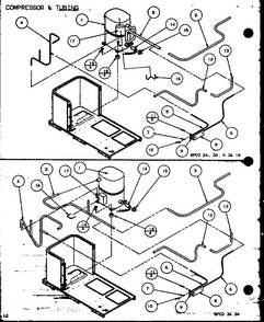 Compressor & Tubing (spco24001a/p9999101c) (spco30001a/p9999102c) (spco36001a/p9999103c) (spco36003a/p9999104c) Diagram and Parts List for D9836801  Amana Air Conditioner