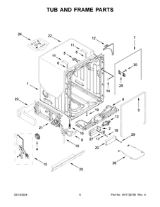 Tub And Frame Parts Diagram and Parts List for JDPSS244PL1  Jenn-Air Dishwasher