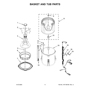 Basket And Tub Parts Diagram and Parts List for MAT24PDAWW0  Maytag Washer