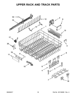 09 - Upper Rack And Track Parts Diagram and Parts List for JDB9200CWS3  Jenn-Air Dishwasher