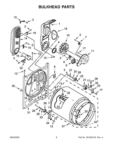 Bulkhead Parts Diagram and Parts List for MGDC465HW2  Maytag Dryer