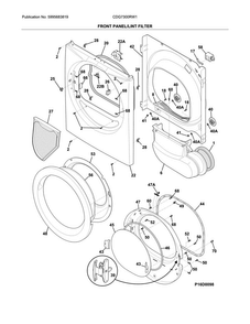 Front Panel/lint Filter Diagram and Parts List for CDG7300RW1  Crosley Dryer