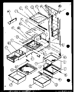 Refrigerator Shelving And Drawers Diagram and Parts List for SX22J-P1116004W  Amana Refrigerator