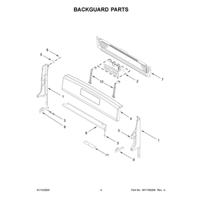 Backguard Parts Diagram and Parts List for VRGW3162RW0  Crosley Range