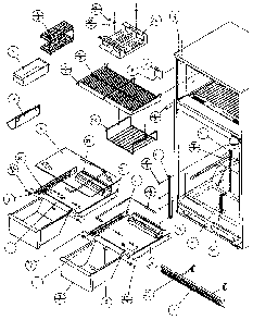 Cabinet Shelving Diagram and Parts List for TXI22R-P1168004W  Amana Refrigerator
