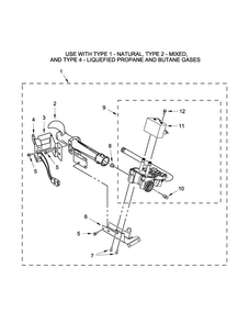 Burner Assembly Parts Diagram and Parts List for NGD4700YQ3  Amana Dryer