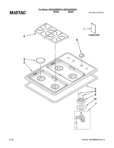 Cooktop, Burner And Grate Parts Diagram and Parts List for MGC6430BDW19  Maytag Cooktop