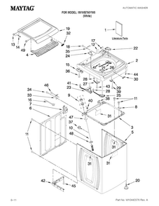 Top And Cabinet Parts Diagram and Parts List for MVWB750YW0  Maytag Washer