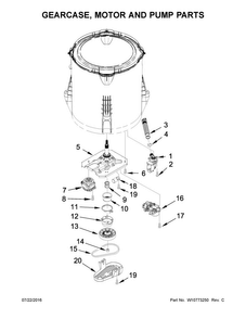 Gearcase, Motor And Pump Parts Diagram and Parts List for NTW4635EW0  Amana Washer