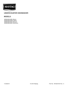 Cover Sheet Diagram and Parts List for MDBH980AWQ0  Maytag Dishwasher