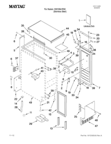 Cabinet Liner And Door Parts Diagram and Parts List for MIM1554XRS0  Maytag Ice Maker