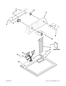 Top And Console Parts Diagram and Parts List for NGD4600YQ2  Amana Dryer