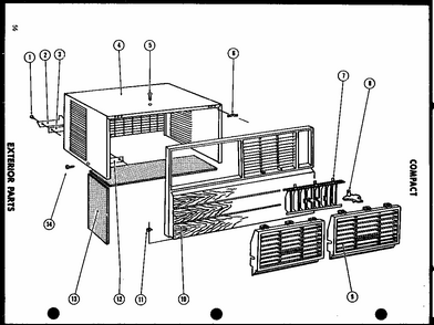 Exterior Parts Diagram and Parts List for 11-2JM P54336-36R Amana Air Conditioner