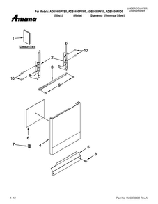 Door And Panel Parts Diagram and Parts List for ADB1400PYB0  Amana Dishwasher