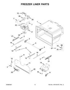 Freezer Liner Parts Diagram and Parts List for MFI2570FEW04  Maytag Refrigerator