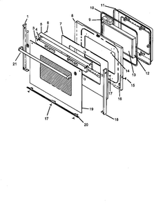 Oven Door Assembly Diagram and Parts List for CC13W P1155203S Amana Range