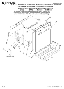 Door And Panel Parts Diagram and Parts List for JDB1255AWB41  Jenn-Air Dishwasher