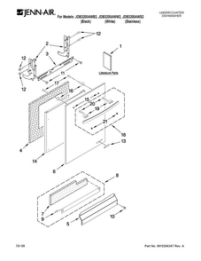 Door And Panel Parts Diagram and Parts List for JDB3200AWS2  Jenn-Air Dishwasher