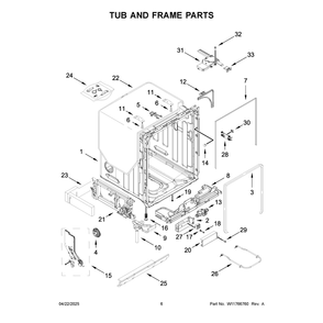 Tub And Frame Parts Diagram and Parts List for JDTS3924SL0  Jenn-Air Dishwasher