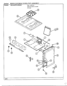 Body/control Panel/top Assembly Diagram and Parts List for 2522A  Hardwick Range
