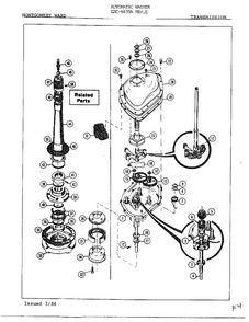Transmission And Related Parts Diagram and Parts List for 6835A REV E Norge Washer