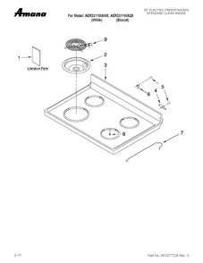 Cooktop Parts Diagram and Parts List for AER3311WAW0  Amana Range