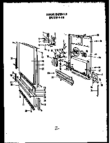 Door Details Diagram and Parts List for DUS314-19 MN02 Caloric Dishwasher