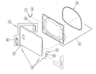 Door Assy Diagram and Parts List for SDG909WF  Speed Queen Dryer