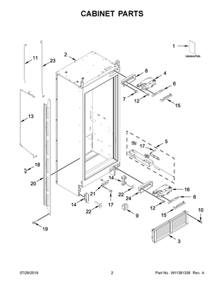 Cabinet Parts Diagram and Parts List for ALOVE24RRC00  Maytag Refrigerator