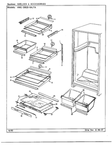 Shelves And Accessories Diagram and Parts List for 39825-7A  Admiral Refrigerator