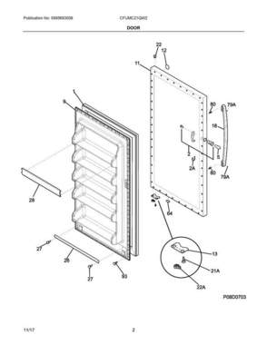 02 - Door Diagram and Parts List for CFUMC21QW2  Crosley Freezer