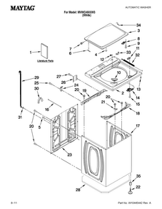Top And Cabinet Parts Diagram and Parts List for MVWC450XW3  Maytag Washer