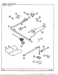 Gas Controls Diagram and Parts List for DF251300  Magic Chef Range