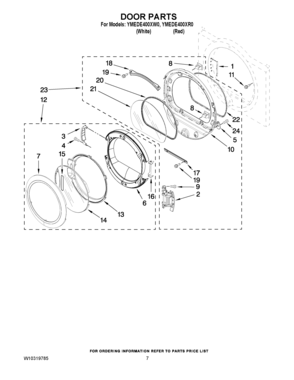 04 - DOOR PARTS Diagram and Parts List for YMEDE400XR0  Maytag Dryer