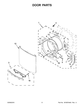 05 - DOOR PARTS Diagram and Parts List for YMED3500FW0  Maytag Dryer